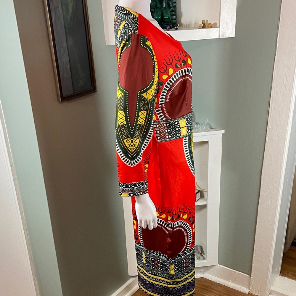 Red Dashiki African Style Midi Sheath Dress XXL XXLarge Volup Bodycon Plus Size - Picture 8 of 13
